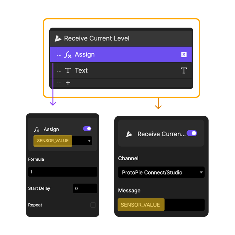 Setting up trigger ProtoPie to monitor sensor data changes